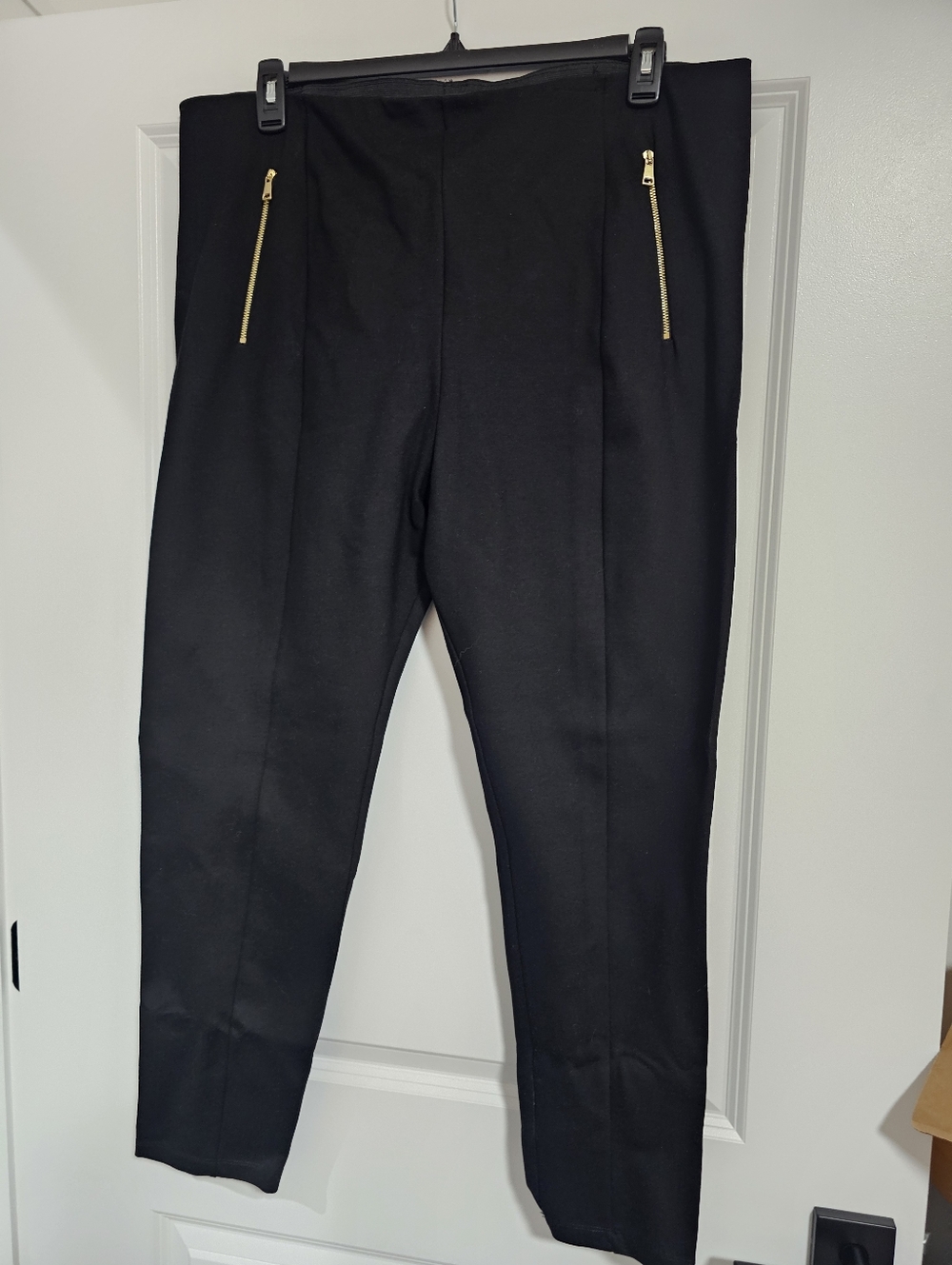 H&M Black Ponte Skinny Pants with Gold Zipper Detail